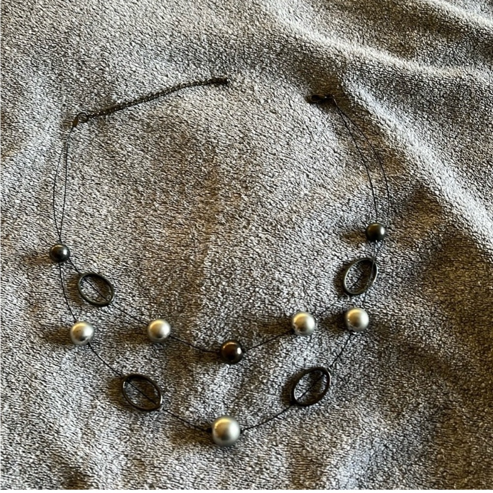 Black and Silver Collar Necklace with Symmetrical Bead Design